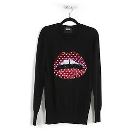 Markus Lupfer Pull en laine mérinos noire avec lèvres à sequins Noir