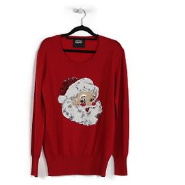 Markus Lupfer Rote Merinowolle mit Pailletten-Weihnachtsmann-Pullover Rot