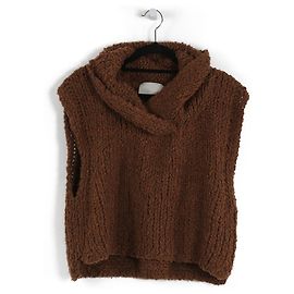 Phillip Lim Brown Wool Sleeveless Turtleneck Shawl Collar Crop Top Brown
