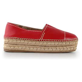 Prada Red Leather Platform Espadrilles Red