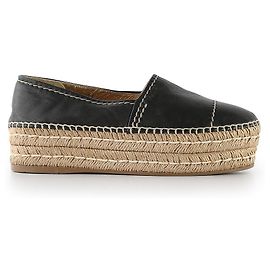 Prada Black Leather Platform Espadrilles Black