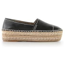 Prada Black Leather Platform Espadrilles Black