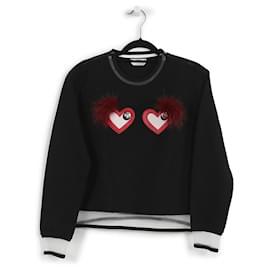Fendi-Fendi Black Cotton With Heart Eyes & Red Fox Fur Trimmed Jumper-Black