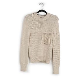Pull à manches longues en laine de bébé alpaga blanc cassé Joseph avec franges Blanc Écru