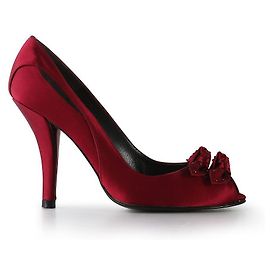 Stuart Weitzman Burgundy Satin Crystal Bow Peep Toe Pumps Red Dark red