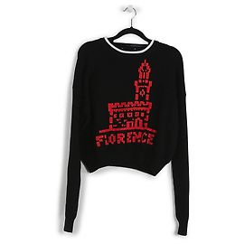 Emilio Pucci Pullover aus schwarzer Baumwolle mit roter „FLORENCE“-Stickerei Schwarz