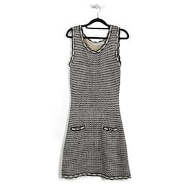 Christian Dior-Christian Dior Grey & Off-White Woven Silk/Wool Sleeveless Mini Dress-Grey