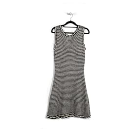 Christian Dior-Christian Dior Grey & Off-White Woven Silk/Wool Sleeveless Mini Dress-Grey