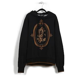 Dolce & Gabbana-Dolce & Gabbana Black/Gold Cotton DG Logo Print Hoodie-Black