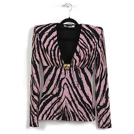 Top a maniche lunghe con stampa Freedom rosa e nera Roberto Cavalli Multicolore