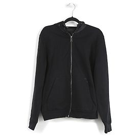 Sweat à capuche zippé en coton noir Prada avec capuche en nylon Noir