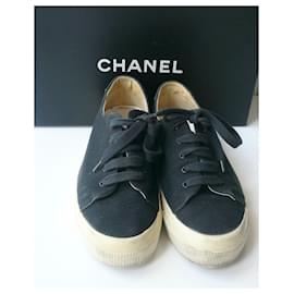 Chanel-CHANEL Black cotton trainers T36 IT Correct condition-Black