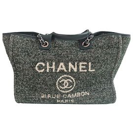 Chanel Deauville Handtasche Wolle Dunkelgrün Dunkelgrün
