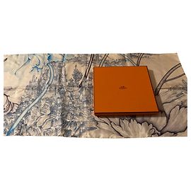 Hermès Square Hermes "All'ombra delle peonie" Blu navy