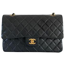 Chanel-Chanel classic lined flap medium lambskin gold hardware timeless black vintage-Black