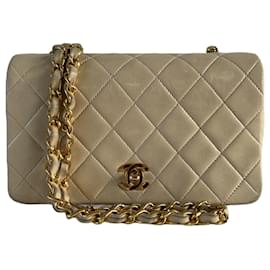 Chanel-Chanel full flap vintage beige lambskin 17 gold hardware timeless crossbody single-Beige
