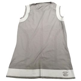 T-shirt Chanel com logótipo CC bordado branco e cinza Branco Cinza