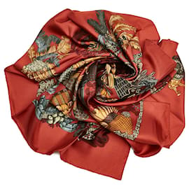 Hermès-Hermes Red Chapeau Silk Scarf-Red
