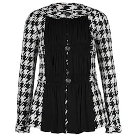 Chanel-Chanel Hahnentritt-Jacke mit Knopfleiste aus schwarzem und weißem Acryl-Schwarz
