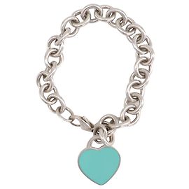 Tiffany & Co Bracelet à breloques cœur « Return to Tiffany » en émail bleu et argent sterling Argenté
