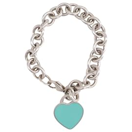Tiffany & Co-Tiffany & Co "Return to Tiffany" Heart Charm Bracelet in Blue Enamel and Sterling Silver-Silvery