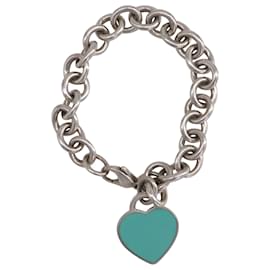 Tiffany & Co-Tiffany & Co Bracelet à breloques cœur « Return to Tiffany » en émail bleu et argent sterling-Argenté