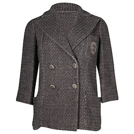 Jaqueta Blazer de Tweed Logo Chanel em Algodão Cinza Cinza