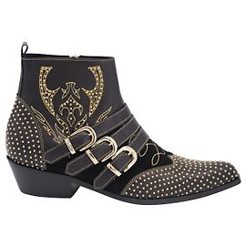 Anine Bing Penny Stivaletti con borchie in pelle nera Nero