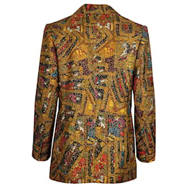 Hermès-Chaqueta estampada de seda Hermès con bordado metalizado-Multicolor