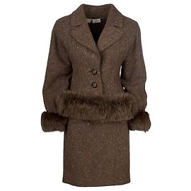 Terno de saia de lã Boucle marrom e marrom Valentino Marrom