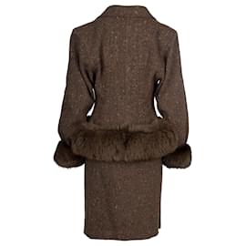 Valentino-Traje con falda de lana de bouclé granate y marrón de Valentino-Castaño