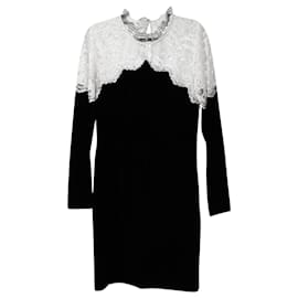 Sandro-Vestido midi de encaje bicolor en viscosa negra/blanca de Sandro Paris-Negro
