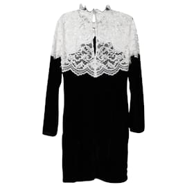 Sandro-Sandro Paris Two-Tone Lace Midi Dress in Black/White Viscose-Black