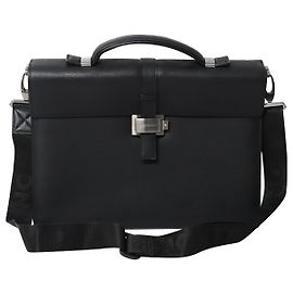 Porte-documents à gousset doublé Westside Montblanc en cuir texturé noir Noir