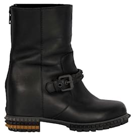 Fendi-Black Leather Joan Studded Biker Boots-Black