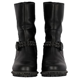 Fendi-Black Leather Joan Studded Biker Boots-Black