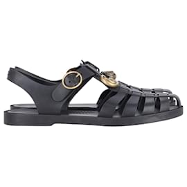 Gucci-Gucci Buckle Strap Sandals in Black Rubber -Black