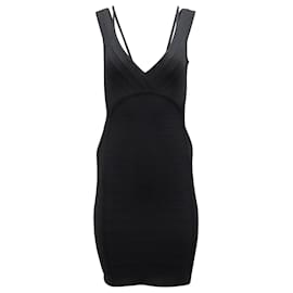 Herve Leger-Herve Leger V-neck Bandage Mini Dress in Black Cupro-Black
