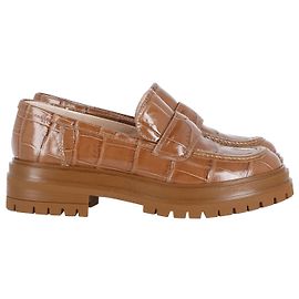 Gianvito Rossi Mocassins Argo Effet Croco en Cuir Marron Marron