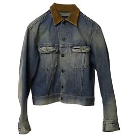 Saint Laurent Jeansjacke mit Kordbesatz aus hellblauer Baumwolle Blau Hellblau