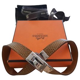 Pulseira Hermès - modelo Kelly double tour - Lizard Bege