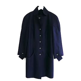Chanel-Chanel Spring 2014 Manteau en feutre de laine bleu marine-Bleu Marine