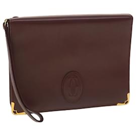 Cartier-CARTIER Clutch Bag Leather Wine Red Auth 35721-Other