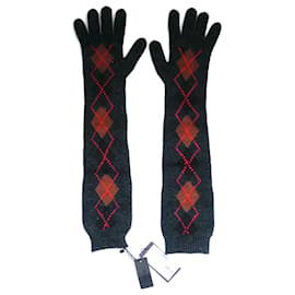 Prada Fall 2016 Argyle Wool Long Gloves Dark grey
