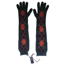 Prada Fall 2016 Gants longs en laine Argyle Gris anthracite