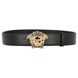 Versace La Medusa Flat Leather Belt Black
