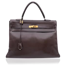 Hermès-Hermès Vintage Cuir Marron Kelly 35 Sac à main Retourne-Marron