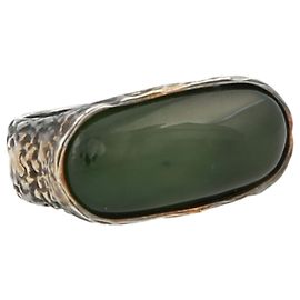 Bottega Veneta Hammered Jade Ring Silvery Metallic