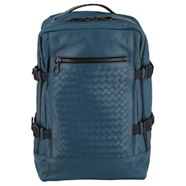 Bottega Veneta-Bottega Veneta Intrecciato Leather Backpack-Blue