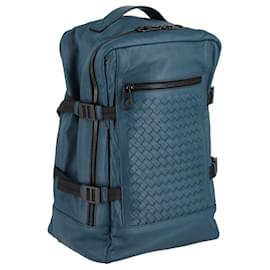 Bottega Veneta-Bottega Veneta Intrecciato Leather Backpack-Blue